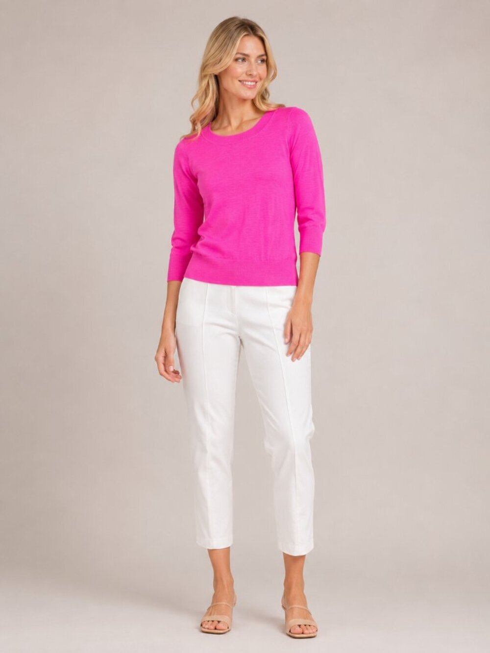 2/$30 J. Crew Quarter Sleeve Crew Neck Pullover Sweater Hot Pink XXS #A2962
